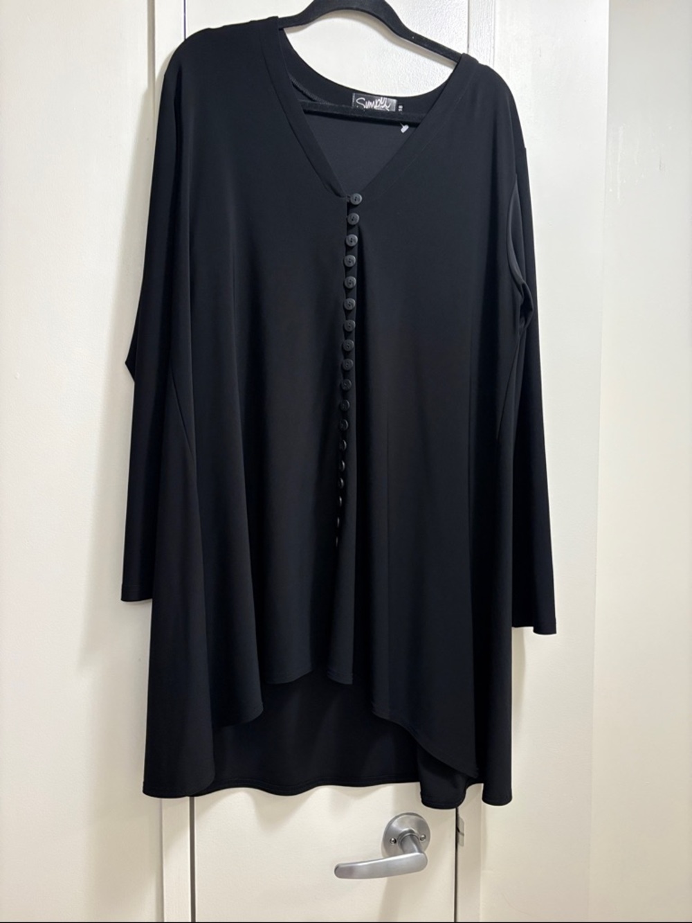 Sympli Black V-Neck Button-Down Long Sleeve Tunic